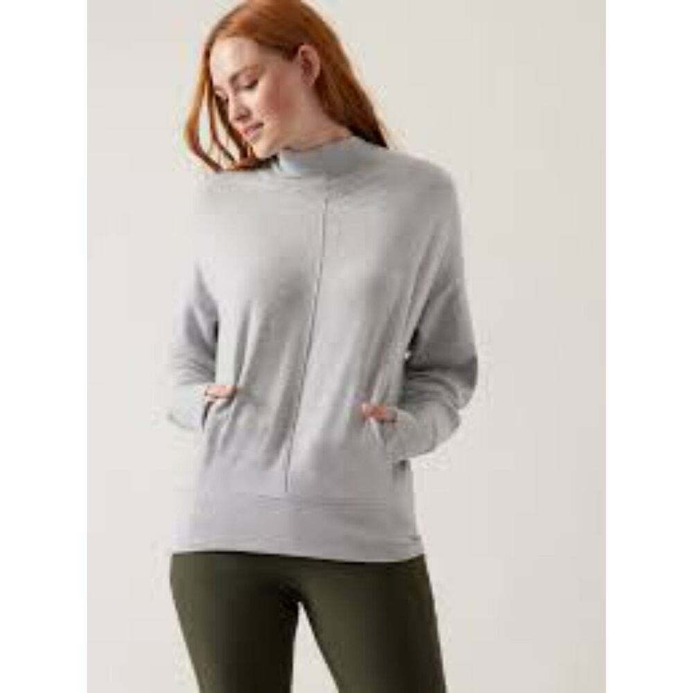 ATHLETA "APOLLO" GRAY SOFT KNIT FLEECE TOP KANGAROO POCKET SIZE XXS
